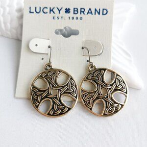 Lucky Brand Celtic Knot Bronze Tone Dangle Earrings Boho Tribal Round